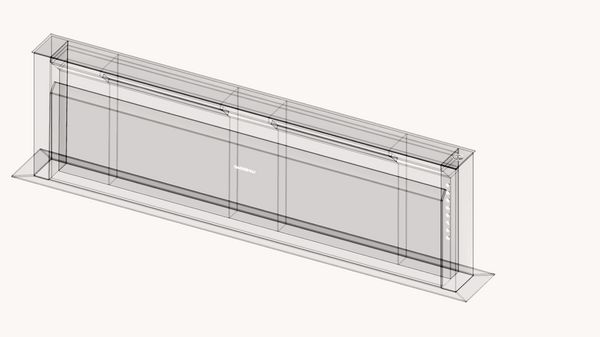 CAD wireframe drawing of a Gaggenau downdraft ventilation hood