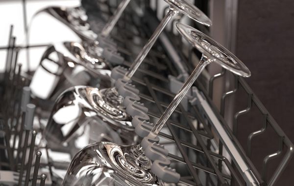 Close-up of glasses in dishwasher
