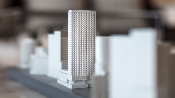 An architect’s model of a luxury residential tower.