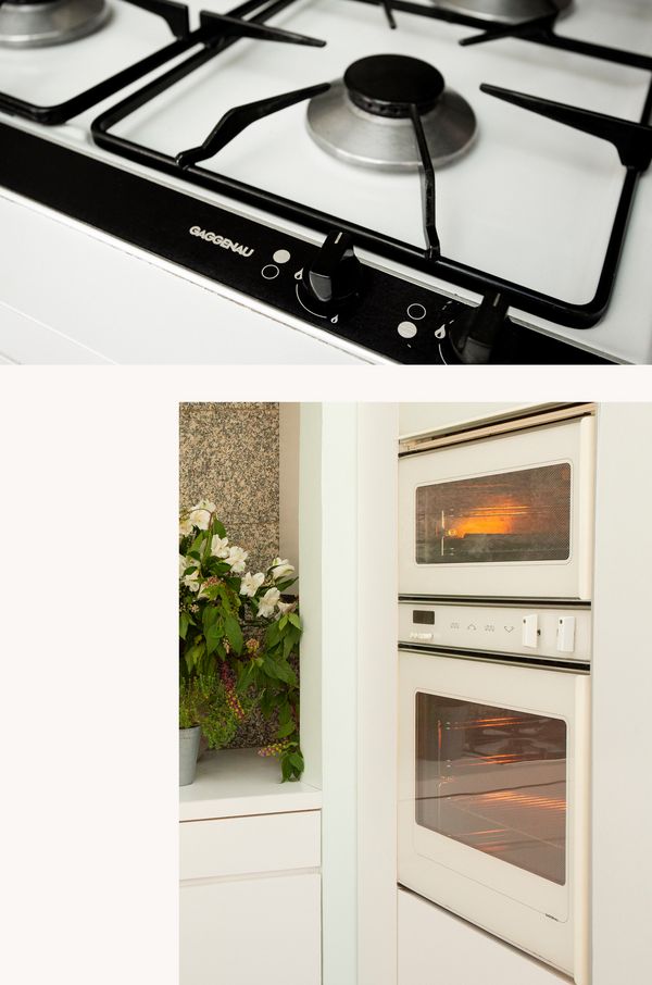 Collage of white Gaggenau appliances 