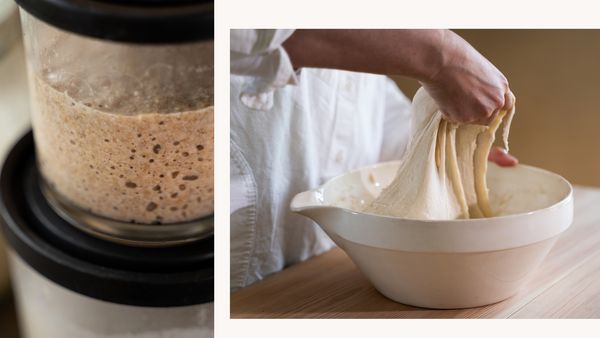 Collage of Malin Elmlid preparing dough 