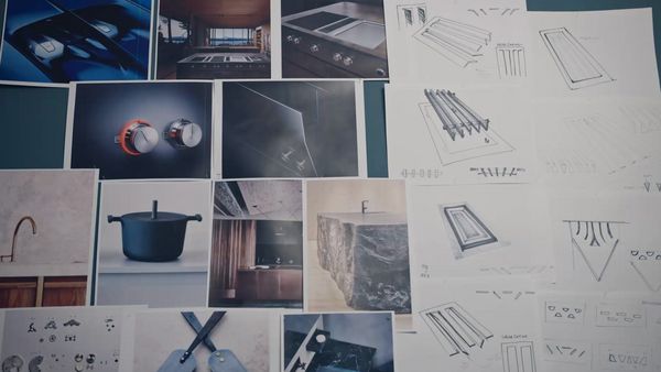 Mood board of images and design ideas regarding the Vario 400 series downdraft ventilation appliance 