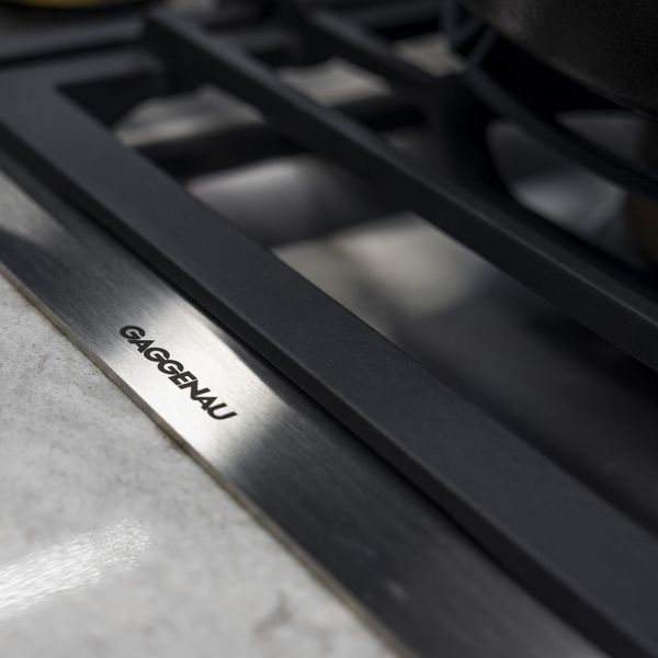 Close-up of a Gaggenau 400 series gas cooktop 