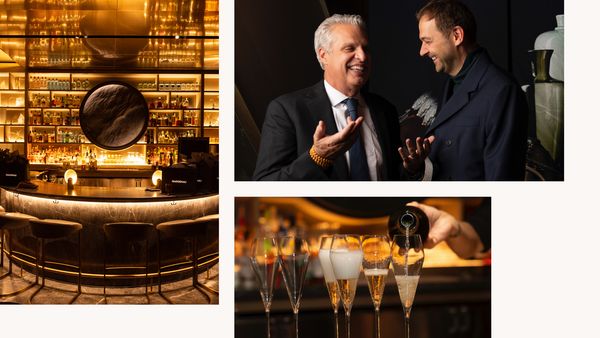 Collage featuring the sleek Hudson Yards bar where the event was hosted. 