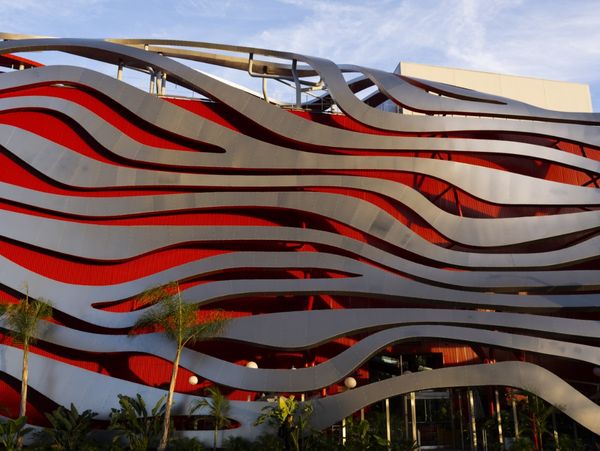 The external façade of the Petersen Automotive Museum in Los Angeles, California. 