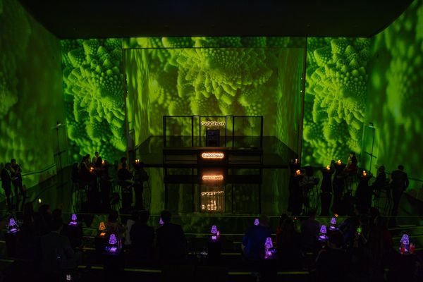 The stage projections during the Gaggenau Limitless Imagination evening at the Theatre of Digital Arts in Dubai 