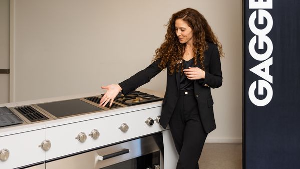 Mandy Bauer, Eastern Sales Manager for Gaggenau, demonstrates Gaggenau's Range, Reconsidered concept.