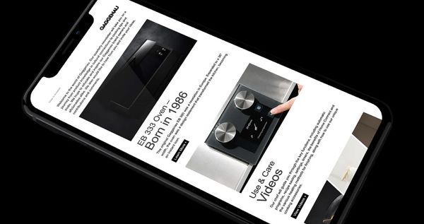 An image of a Gaggenau newsletter on a cell phone