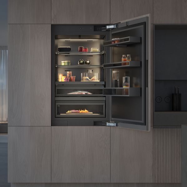 Luxury kitchen containing a 30 inch Gaggenau LUX cooling appliance