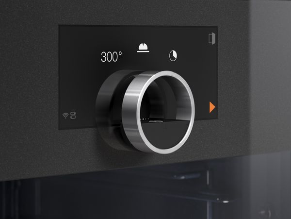 Close-up image of the Gaggenau Minimalist series oven’s floating stainless steel control ring