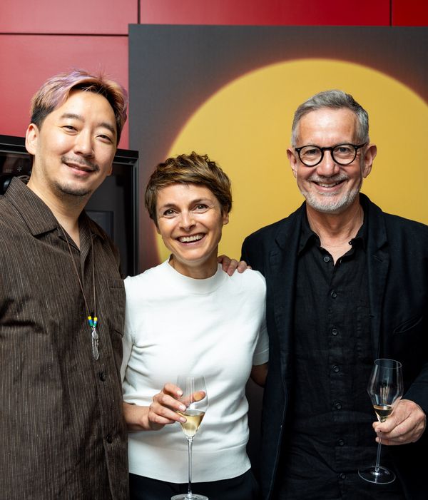 Chef Junghyun Park (Two Star Atomix), Marine Danze, and Peter Goetz pose together in front of the Expressive Series oven.