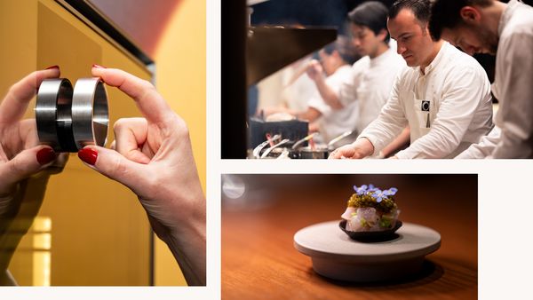 Collage featuring the Expressive Series control ring, Chef Val Cantu hard at work in the Frevo kitchen, and one of Frevo's signature dishes.