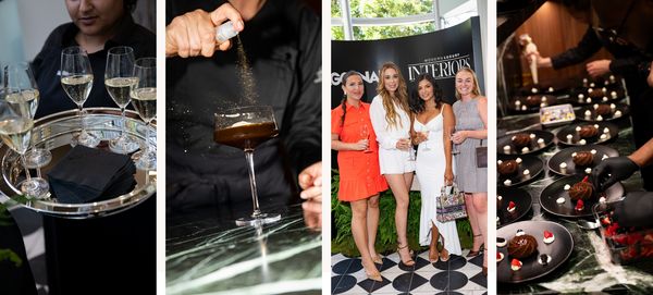 Collage featuring decadent drinks and desserts, as well as even attendees.