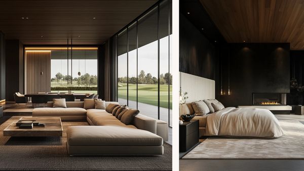 Collage featuring the living room and bedroom spaces in Avelino's Urban Oasis project.