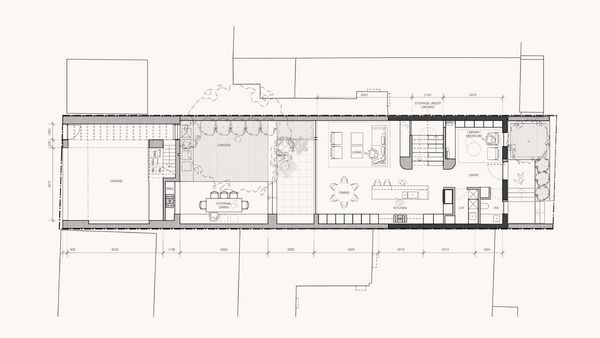 Floor plans of the Neo-Georgian fronted terrace house in the heart of Woollahra Village.