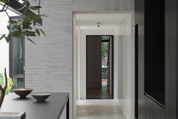 View looking along the kitchen into the original area of the terrace house.