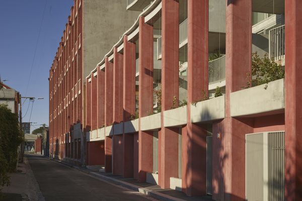 External frear view during golden hour of 131 Smith Street.