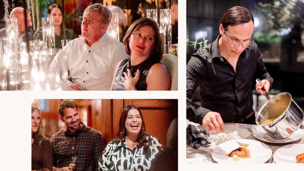 Collage featuring guests and chef Bobby Cortez.