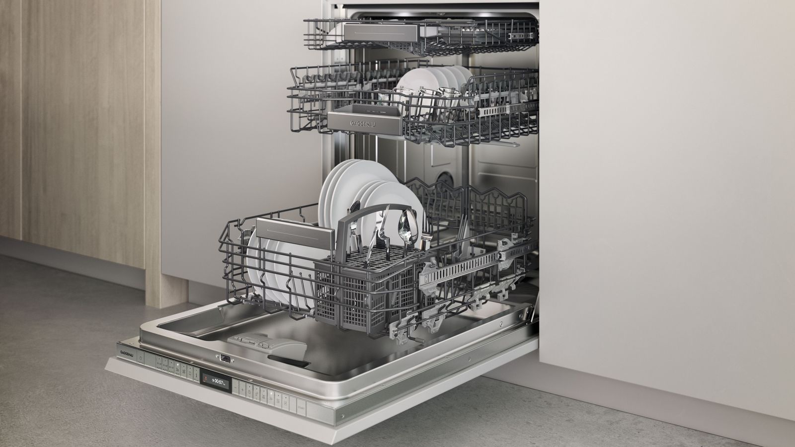 Gaggenau Geschirrspüler Serie 200 — Detailansicht der flexiblen Korbaufteilung
