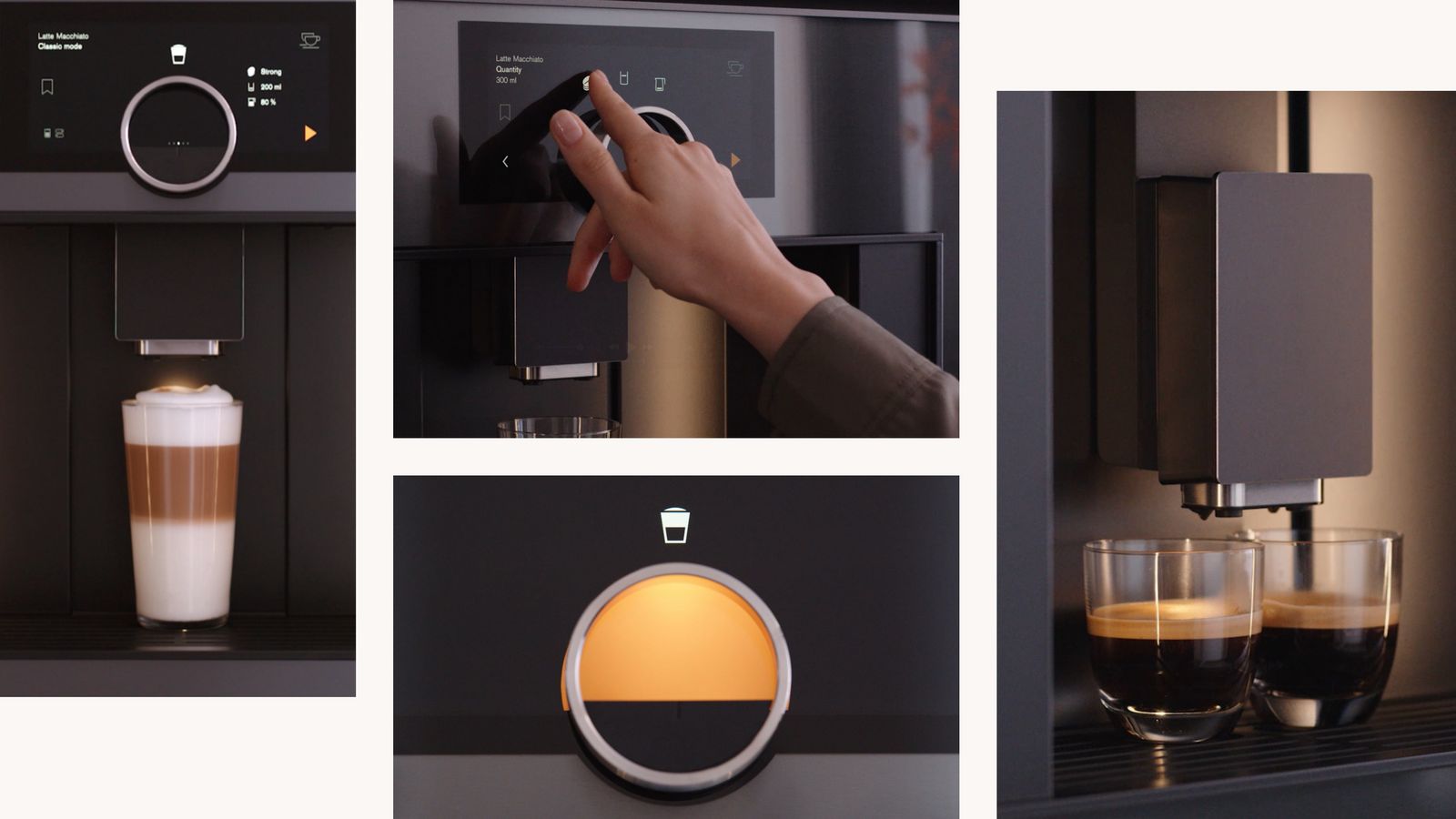 Gaggenau Espresso-Vollautomat Serie Expressive — Collage verschiedener Kaffeespezialitäten