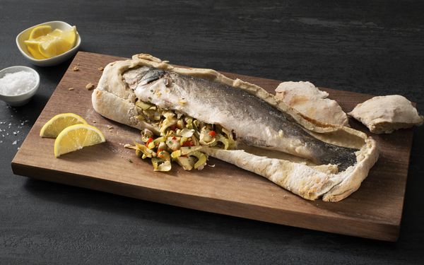 Recipe image for Smoked Salt Crusted Striped Bass 