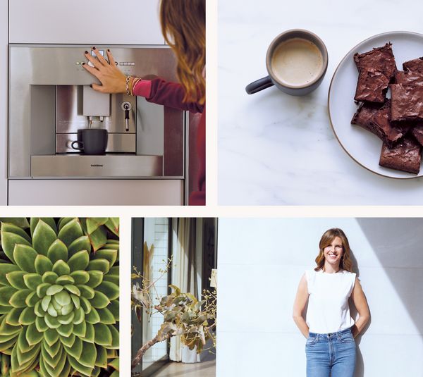 Collage of details including using a Gaggenau fully automatic coffee machine
