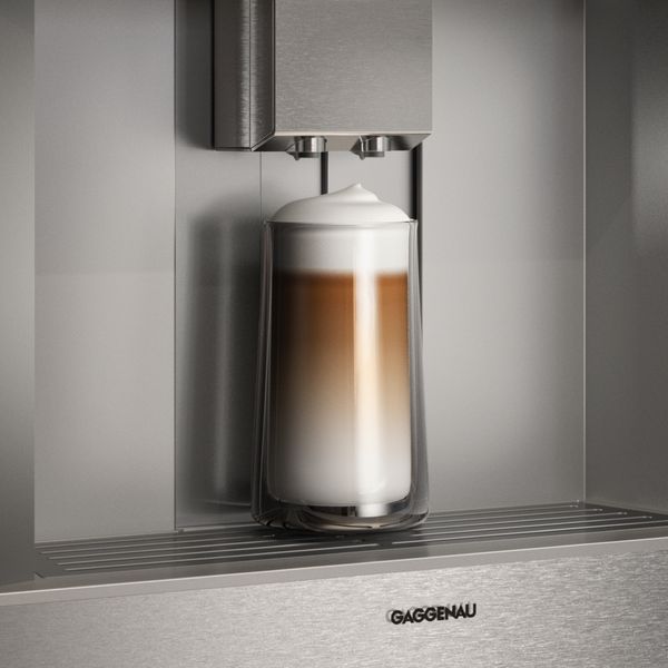 A close-up of a Gaggenau 400 series fully automatic espresso machine 