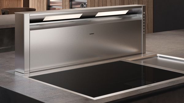 Kitchen worktop with Gaggenau 400 series retractable downdraft ventilation 