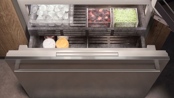 Close-up of a Gaggenau Vario fridge-freezer combination freezer drawer 