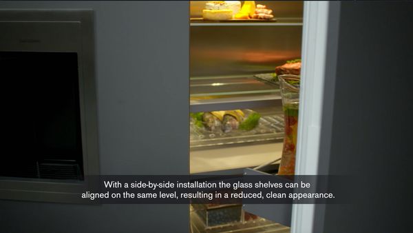 Close-up of a Gaggenau Vario fridge-freezer with glass shelves 