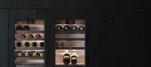 Close-up of two Gaggenau 400 series wine climate cabinets 