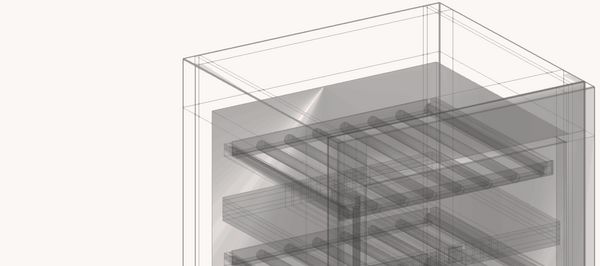 Close-up of a wireframe drawing of a Gaggenau wine climate cabinet 