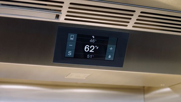Close-up of a Gaggenau 400 series wine climate cabinet temperature display 