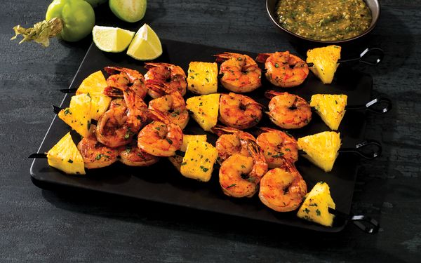 Recipe image for Grilled Shrimp and Pineapple Skewers with Charred Tomatillo Salsa 