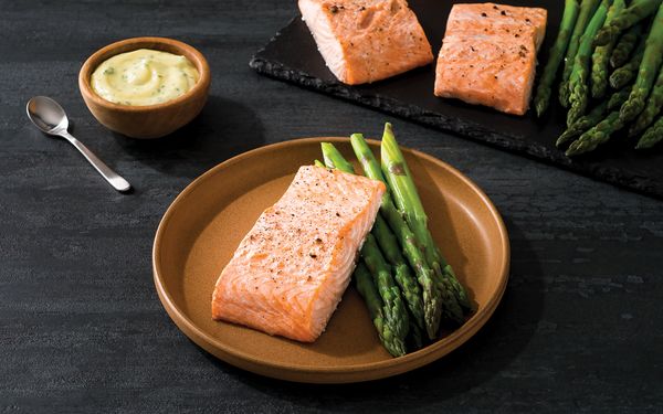 Recipe image for Steamed Salmon and Asparagus with Herbed Aioli 