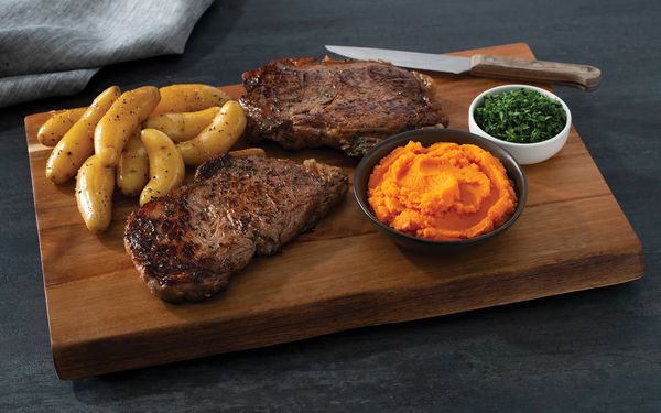 Recipe image for Sous-vide New York Strip Steak and Potatoes with Carrot Puree 