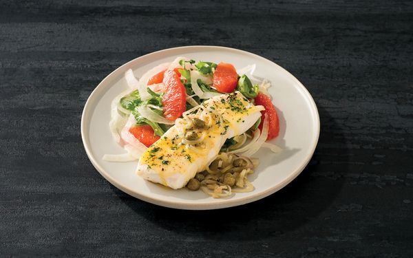 Recipe image for Baked Halibut with Capers and Citrus Fennel Salad 