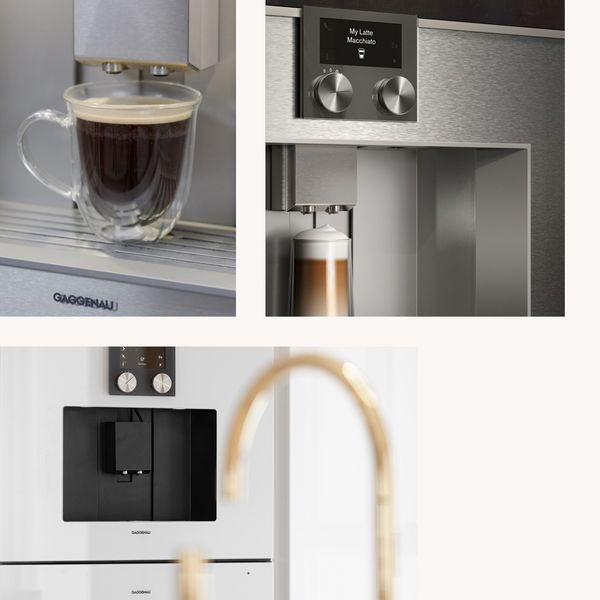 A collage containing Gaggenau 400 fully automatic espresso machines 