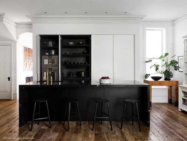 Black and white luxury kitchen with Gaggenau 400 series appliances 