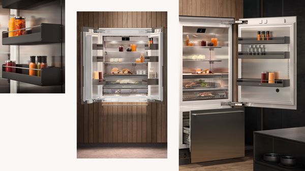 A collage containing Gaggenau vario fridge-freezer combinations 
