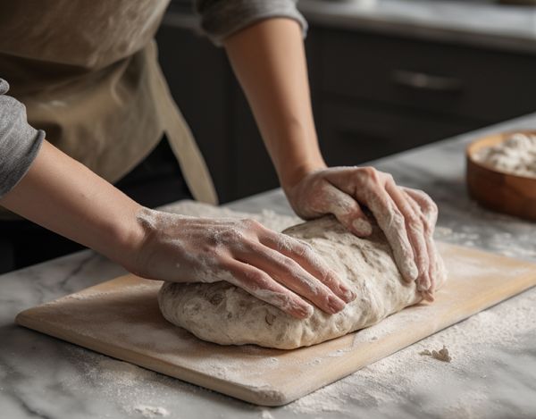 Image of bread dough being kneaded 