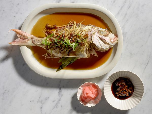 Asian steamed snapper in a bowl