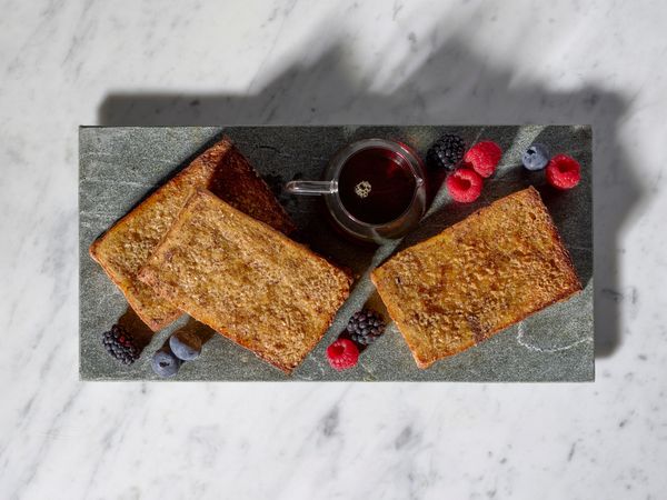 Brulee French toast on a platter