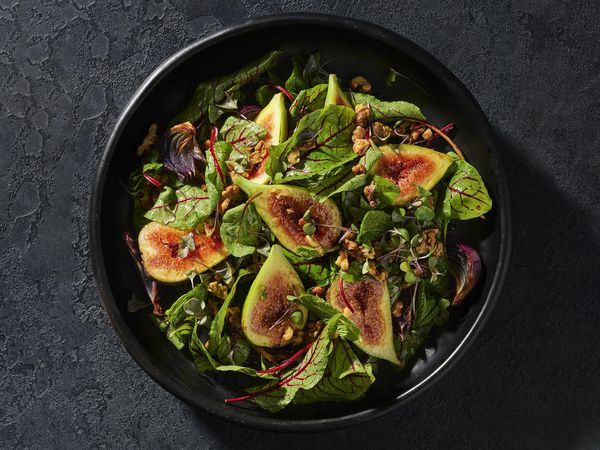 Fig and sorrel salad in a bowl
