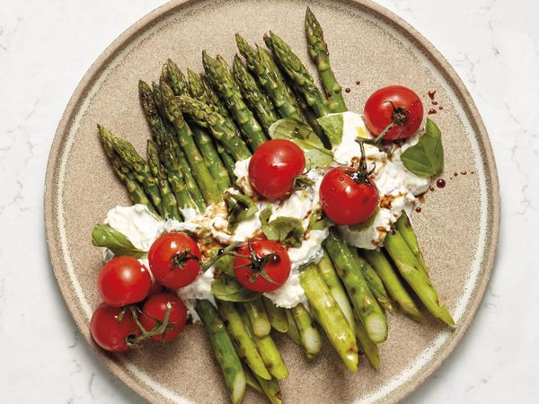Grilled asparagus salad on a plate