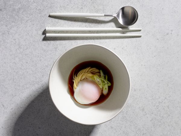 Onsen egg with ramen noodles in a bowl
