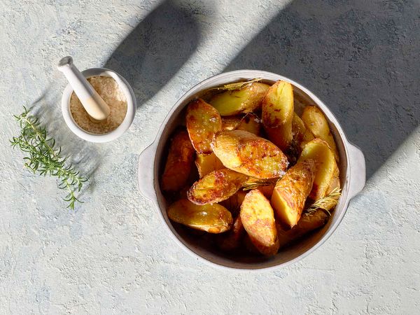 Sous-vide roasted kipfler potatoes in a bowl