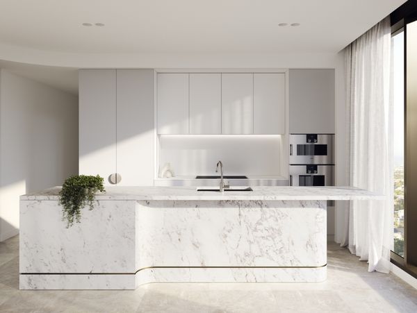 Gaggenau appliances installed in a bright luxury kitchen area