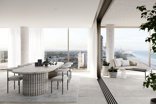 Internal view of a bright luxury apartment with sweeping views of beaches and the surrounding area