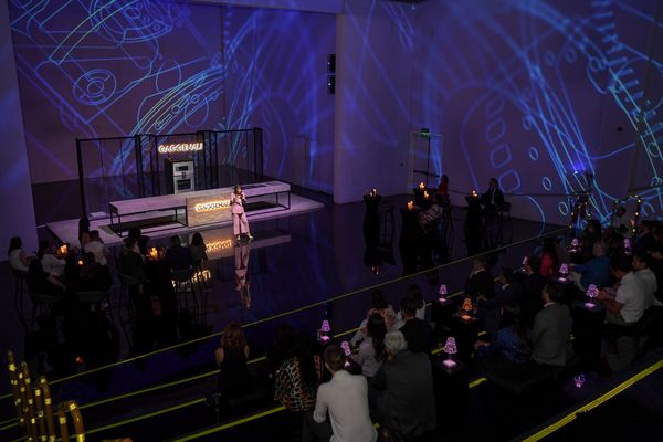 Karin Bohn on stage during the Gaggenau Limitless Imagination evening at the Theatre of Digital Arts in Dubai 